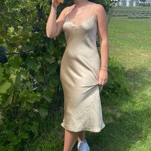 Aritzia (Wilfred) Tan Spaghetti Strap Slip Dress Cocktail